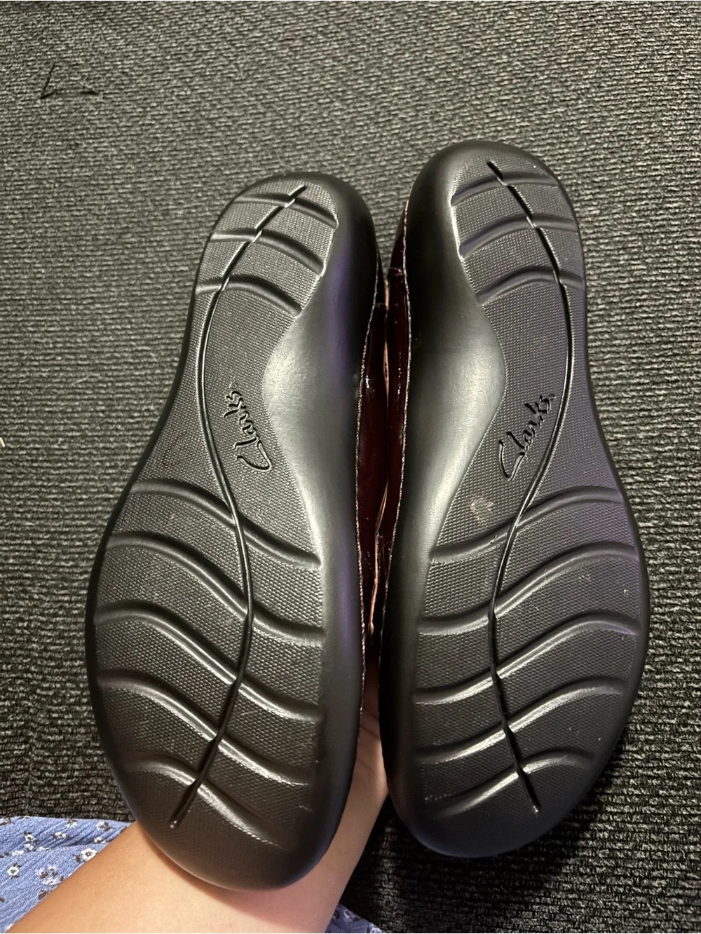 Clarks Patent Burgundy Loafers with Decorative Strap